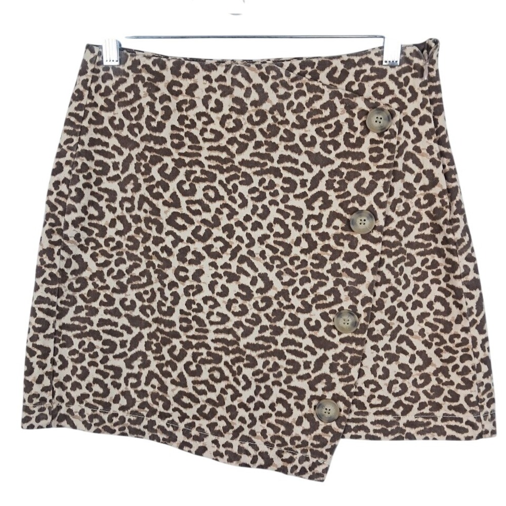 COTTON ON SP Leopard Print Mini‎ Skirt Asymmetrical Button Front Detail Side Zip